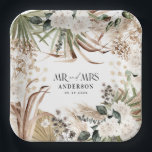 Wedding Mr Mrs pampas eucalyptus modern boho party Paper Plate<br><div class="desc">Wedding Mr and Mrs pampas grass,  eucalyptus botanical sage green,  terracotta,  black and white modern boho party favour decor box gift.</div>