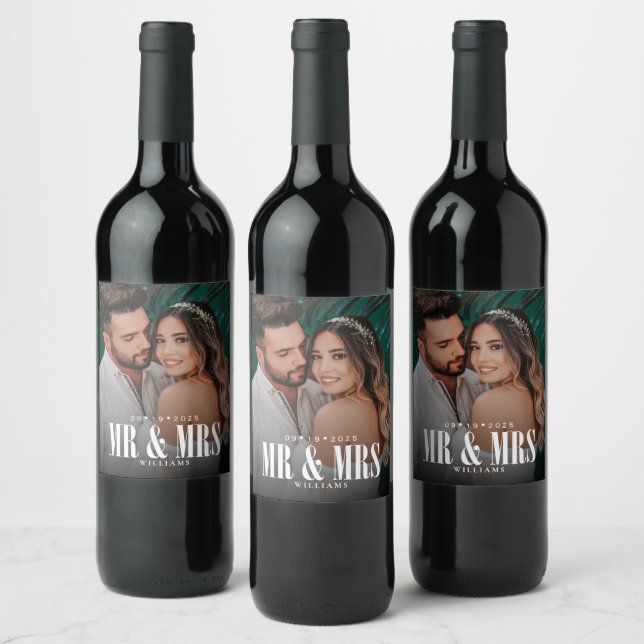 Wedding Mr & Mrs Photo Wine Label (Bottles)