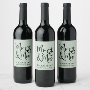Wedding Mr Mrs Sage Green Wine Label