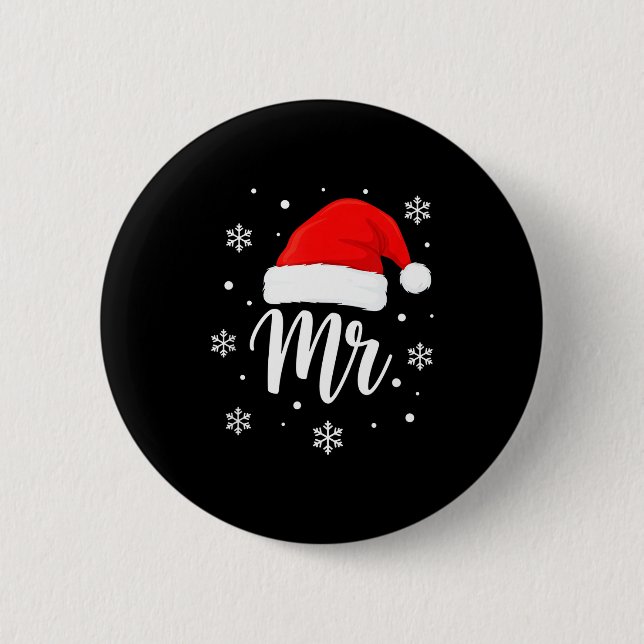Wedding Mr. Santa Hat, Mr. Christmas Snowflakes Fo 6 Cm Round Badge (Front)