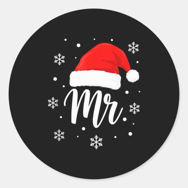 Wedding Mr. Santa Hat, Mr. Christmas Snowflakes Fo Classic Round Sticker (Front)
