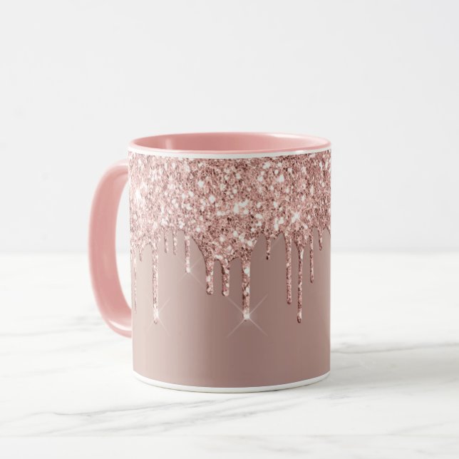 Wedding Mug Rose Gold Blush Glitter Sparkle Drips (Front Left)