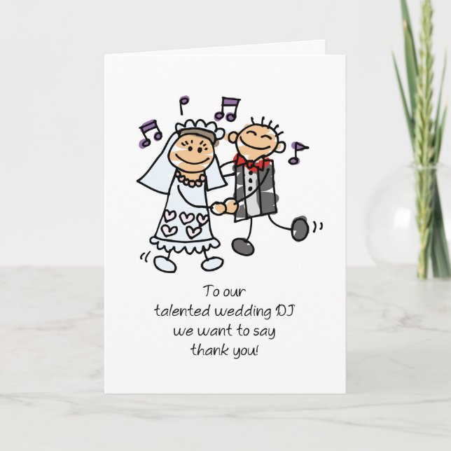 Wedding Music Thank You with Groom and Bride Stick Card (Front)