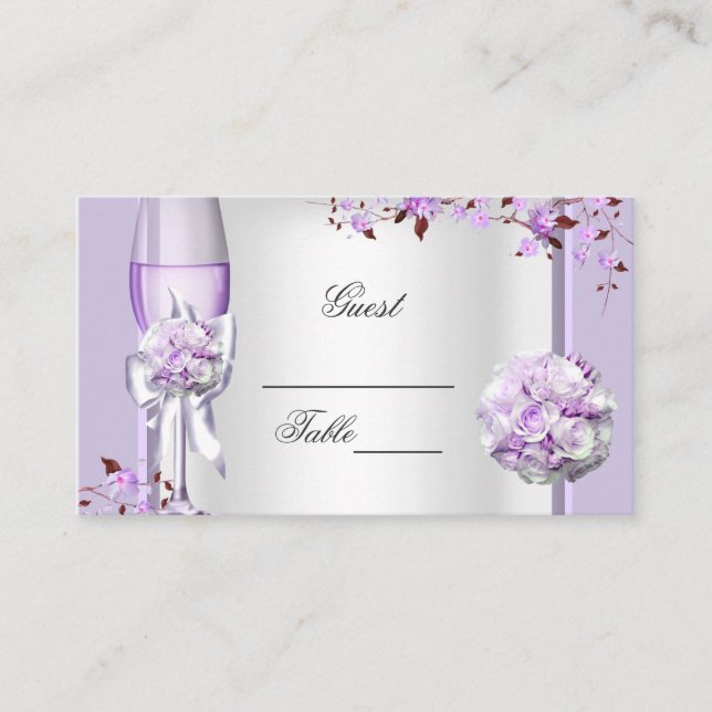 Wedding Name Place Lavender Purple Lilac 4 Card (Front)