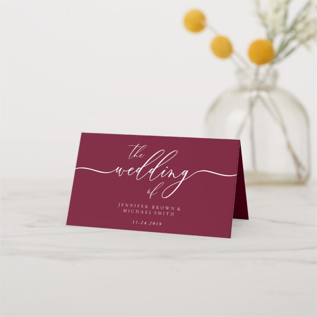 Wedding Name Simple Burgundy Place Card (Back)