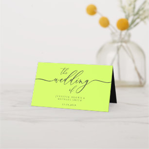 Wedding Name Simple Cyber Lime Jet Black Place Card