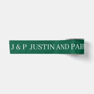 WEDDING NAME SIMPLE STYLISH MODERN DARK GREEN  SATIN RIBBON