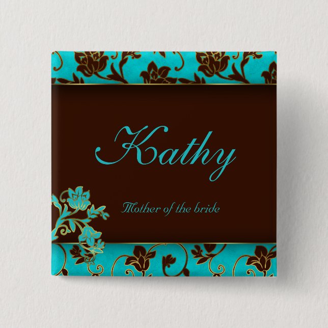 Wedding Name Tag Button Gold Floral BB (Front)