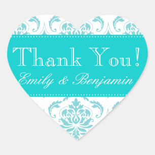 Wedding Names Aqua Damask Thank You Labels