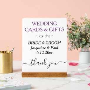 Wedding NAMES Cards Gifts White Dusty Violet Acrylic Sign