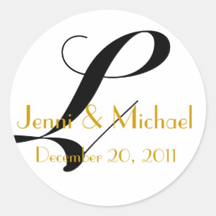 Wedding Names & Date Monogram L Sticker Gold