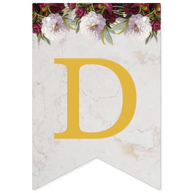 Wedding Names Floral Burgundy Peonies White Marble Bunting (First Flag)