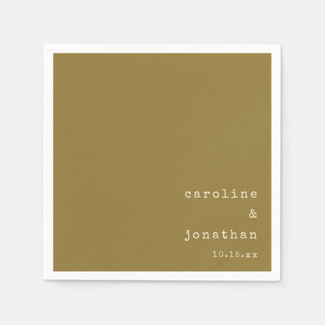 Wedding Names Ochre Typewriter Modern Custom Napkin (Front)