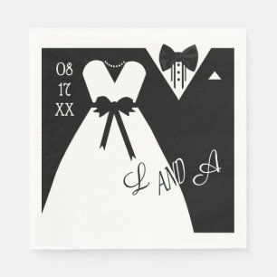 Wedding Napkin   Black White Bride Groom Monogram