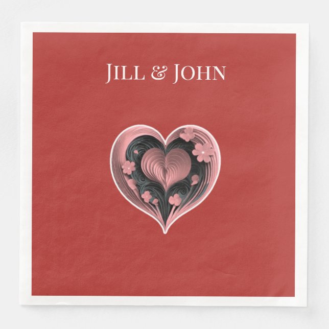 Wedding Napkin Heart Personalized Name  (Front)