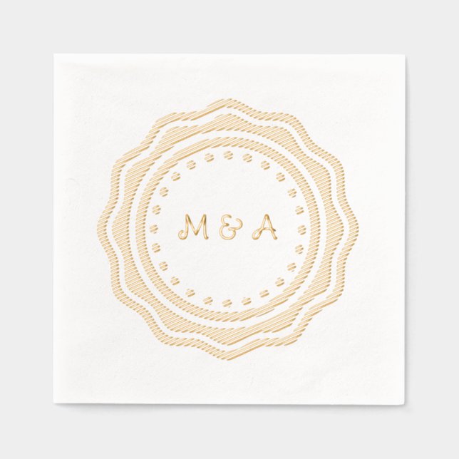 Wedding napkin with golden monogram. (Front)