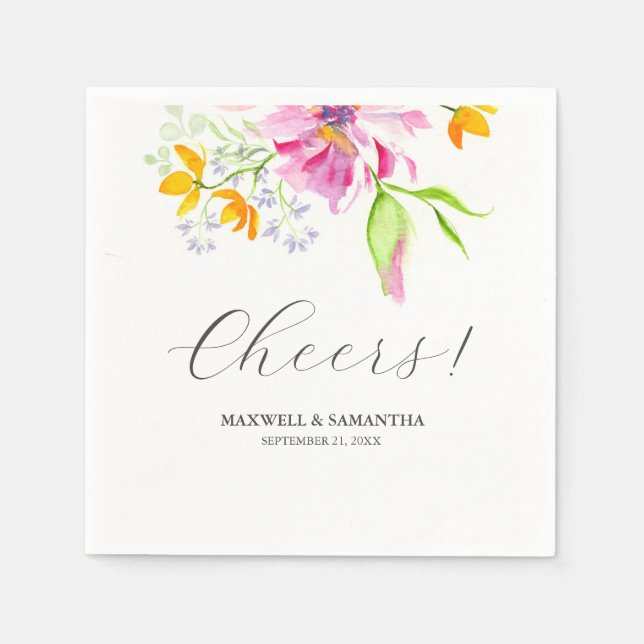 Wedding Napkins Botanical Pink Florals (Front)