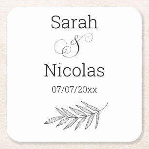Wedding napkins personalised minimalist square paper coaster