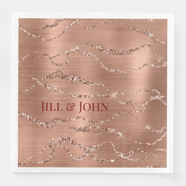 Wedding Napkins Rose Gold Abstract Agate  (Front)