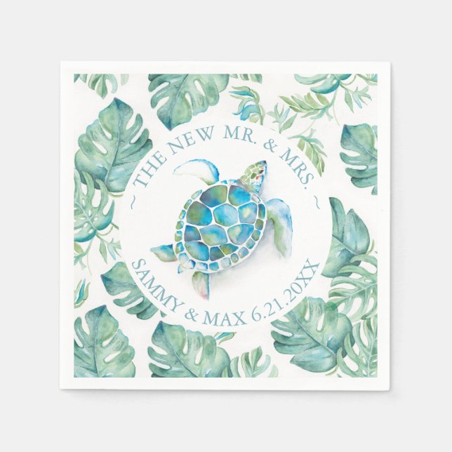 Wedding Napkins Tropical Sea Turtle Watercolor (Front)
