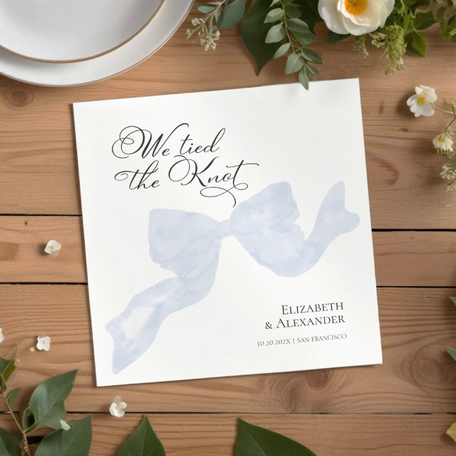 Wedding Napkins | We Tied The Knot Dusty Blue Bow (Creator Uploaded)