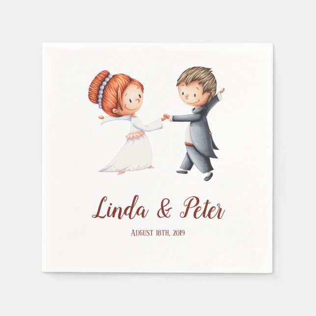Wedding napkins with a wedding couple illustration (Front)