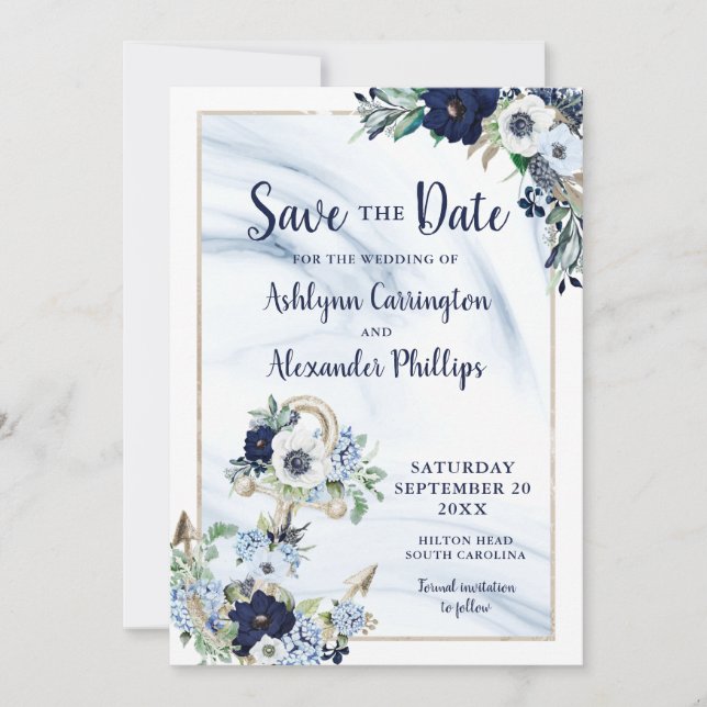 Wedding Nautical Anchor Floral SAVE THE DATE (Front)
