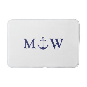 Wedding nautical anchor navy blue monogram bath mat