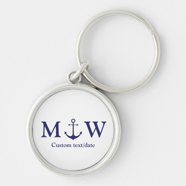 Wedding nautical anchor navy blue monogram favours key ring (Front)