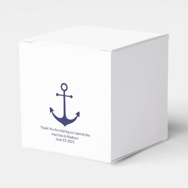 Wedding nautical anchor navy blue white elegant favour box (Front Side)