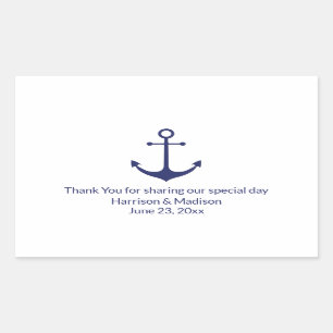 Wedding nautical anchor navy blue white favours rectangular sticker