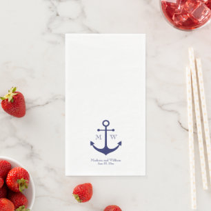 Wedding Nautical anchor navy white custom monogram Napkin