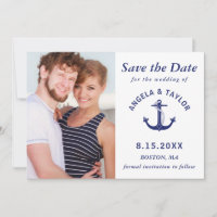 Wedding Nautical Anchor Photo Navy Blue Striped