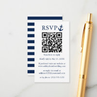 Wedding Nautical Blue Anchor QR RSVP Striped