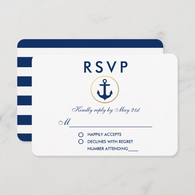 Wedding Nautical Blue Anchor RSVP (Front/Back)