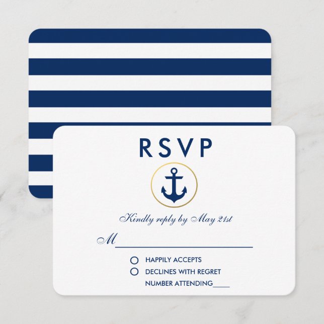 Wedding Nautical Blue Anchor RSVP Card (Front/Back)