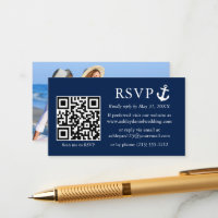 Wedding Nautical Navy Blue Anchor RSVP QR Photo