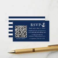 Wedding Nautical Navy Blue Anchor RSVP QR Striped