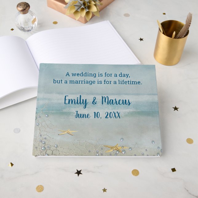 Wedding Nautical Net, Bubbles and Starfish Guest Book (Front Open)