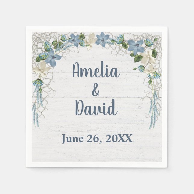 Wedding Nautical Net On Whitewashed Wood Napkin (Front)