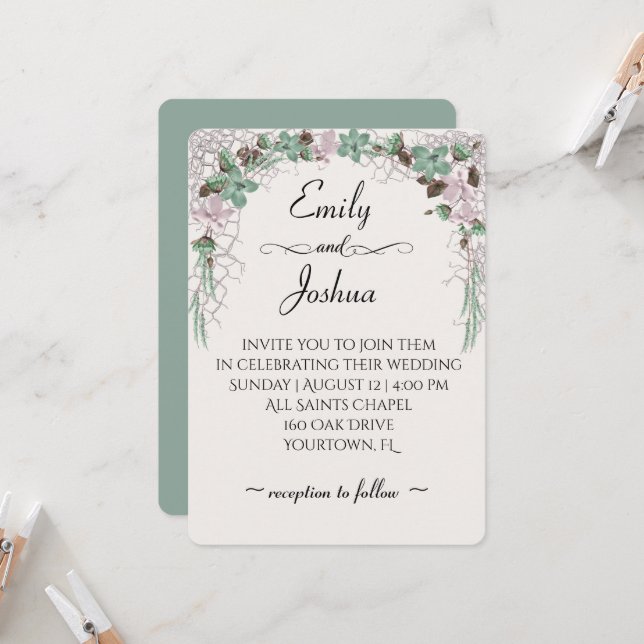 Wedding Nautical Netting Arch with Flowers Invitation (Front/Back In Situ)