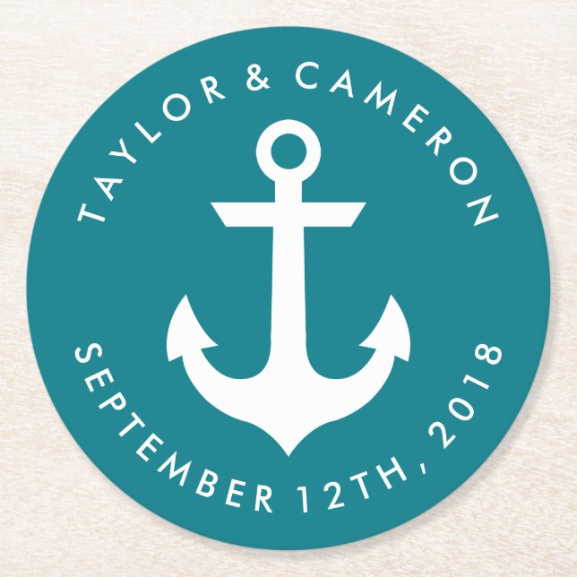 Wedding Nautical Round Paper Coaster (Front)