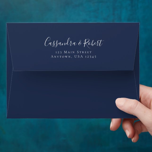 Wedding Navy Blue A7 5x7 Return Address Envelope (Hand)