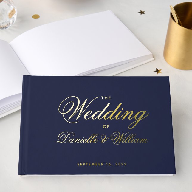Wedding Navy Blue Calligraphy Script Typography  Guest Book (Creator Uploaded)