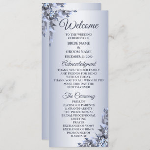 Wedding Navy Blue Floral Silver Elegant Welcome Programme