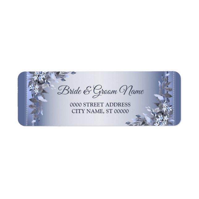 Wedding Navy Blue Floral Silver Return Address (Front)