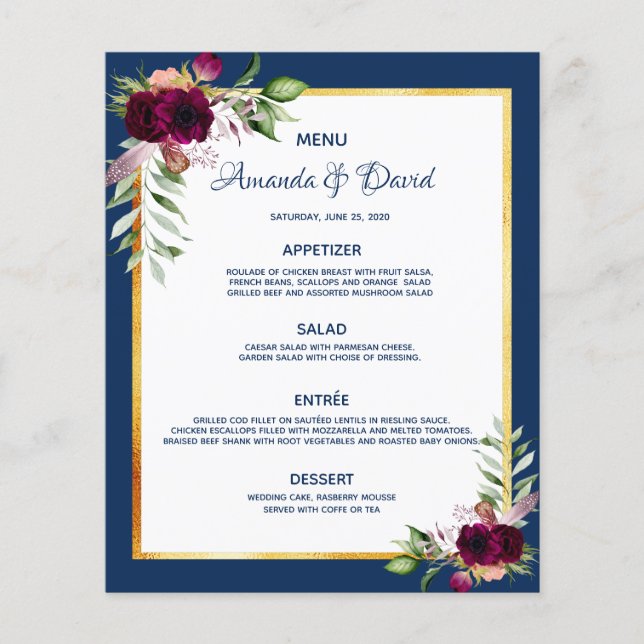 Wedding navy blue florals burgundy (Front)