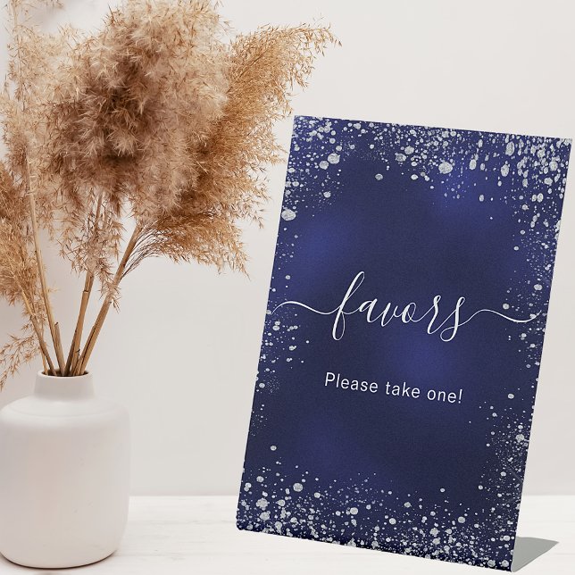 Wedding navy blue silver sparkles favours pedestal sign (Creator Uploaded)