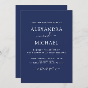Wedding Navy Blue White Elegant Typography Invitation
