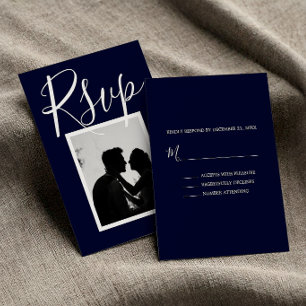 Wedding Navy Blue White Nautical Photo RSVP Cards
